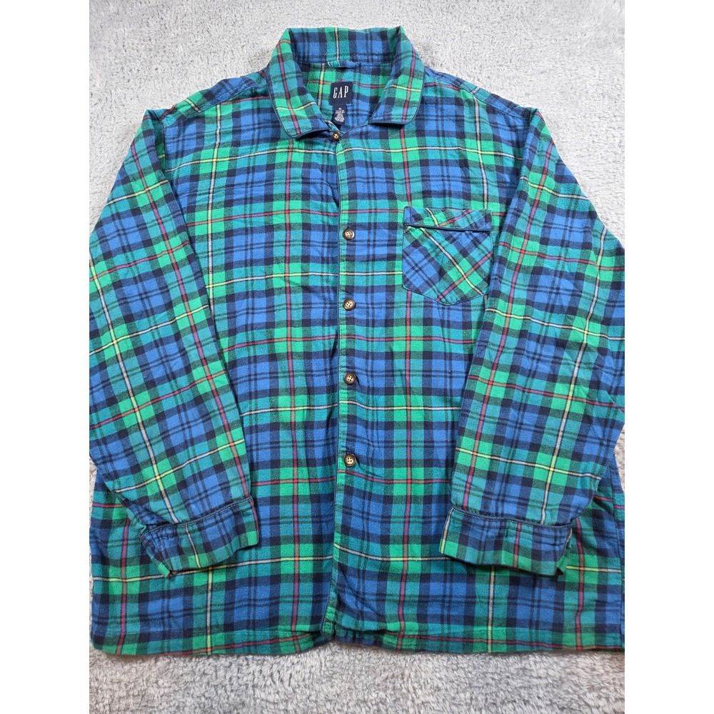 Gap Flannel Sleep Shirt XL Blue Green Men Plaid Button Down 447007-03-1